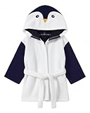 FishingDino Bademantel Kinder Jungen Mädchen Gr 74-116, Weiche Baumwolle Kinderbademantel Frottee, Schnelltrocknend Bademäntel Morgenmantel Für Alle Jahreszeiten, Blauer Pinguin 0-24 Monate/74-92