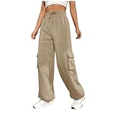 Warme lockere Sporthose für Damen, Y2K Street Parachute Wide Leg Pants elastischer Bund, lässiger Sport-Overall mit Taschen leichte und hoher Taille lockere Traininghose
