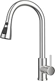 WLTEDRGO Wasserhahn Küche Ausziehbar, Hochdruck Küchenarmatur mit Brause, Armatur Küche mit 3 Strahlarten, 360° drehbar Mischbatterie Küche Spültischarmatur, Edelstahl Gebürstet