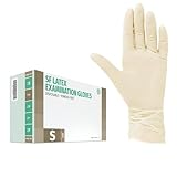 SF Latexhandschuhe S Weiß – 100 Stück Einweghandschuhe, Einmalhandschuhe, Latex Handschuhe, Gummihandschuhe für Medizin, Reinigung, Küche, Kosmetik, Tattoo & Haushaltsarbeiten – Puderfrei, Reißfest