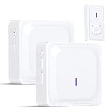 Funkklingel Set, Türklingel Kabellos mit 1 Sender & 2 Empfängern | 300M Reichweite, IP55 Wasserdicht Außen | 58 Melodien, 4 Lautstärkestufen mit LED-Blitz | Für Haus, Garten, Büro, Altersheim (Weiß)