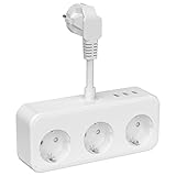 Steckdosenleiste mit USB, Steckdosenverteiler mit 3 USB, 6-in-1 Steckdosenadapter für Büro, zu Hause, Weiß