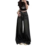 Hohe Taille Damen Jeans Wide Leg Straight Leg Stretch Jeanshose Geschnitten Schlank Jogginghose Straight Leg Leichter Frauen Sommerjeans Passform für Wandern (Grey, M)