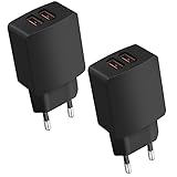 CREAPICO USB Stecker (2 Stücke), 5V2.1A 2-Port Ladegerät USB Netzteil, Ladeadapter für iPhone-, Samsung-, Huawei-, Xiaomi-Handys, Tablets, E-Books, Kopfhörer, Lautsprecher, Smartwatches - Schwarz