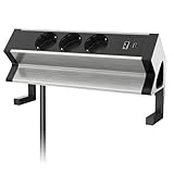 Ohuo Tischsteckdose mit USB C 30W, 3 Fach Steckdosenleiste Schreibtisch Klemmbar mit USB für Zuhause und Büro, Aluminium 1,8M Kabel