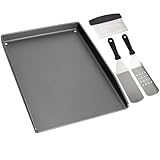 WELL GRILL 40x30cm Gusseisen Plancha Grillplatte mit Grillspachtel Set, BBQ Universal Grillmatte Grillschale Zubehör für Enders, Weber, Landmann Gasgrills und Holzkohlegrill