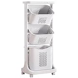 Yorbay Wäschekorb auf Rollen, Wäschesortierer mit Stockwerke,Aufbewahrungskörbe, Wäschesammler, Wäschewagen, Wäschebehälter für Kleidung und Spielzeug