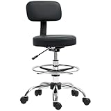 HOMCOM Zeichenstuhl, Bürostuhl mit Rückenlehne und Verstellbarer Fußstütze, höhenverstellbarer Hocker, Leder gepolstert Rolling Task Chair für Home Office, schwarz