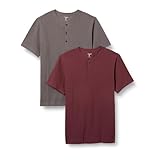 Amazon Essentials Herren Kurzärmliges Henley-Shirt aus Piqué mit schlanker Passform, 2er-Pack, Burgunderrot/Grau, XXL