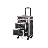 Hoppa! | Kosmetikkoffer Trolley | Mit 4 abnehmbaren Universalrollen | 3 ausziehbare Fächer | Schubladen | Für Reise | Schwarz