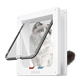 Katzentür, Sicherheits-Haustier-Tür mit 4-Wege-Schloss, katzenklappe innentür, Katzenklappe Außentür, für Innen Außentür, Fenster, Wand, für Katzen und kleine Hunde, weiß, 20×19cm(S)