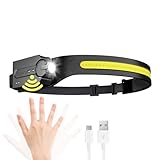 Lepro Stirnlampe, Superhelle Led Kopflampe, Wiederaufladbar mit 230° breitem Lichtkegel, Einstellbarem Scheinwerfer, Bewegungssensor, 5 Modi, Wasserdichte, leichte Stirnleuchte für Camping, Laufen
