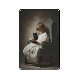 Blechschilder mit Aufschrift 'Reading in Sessel with Black Cat', Wandkunst, Dekorationen für Bar, Pub, Club, Café, Zimmer, Bauernhaus, Weiß, 30 x 20 cm