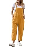 YESNO Damen Latzhose Sommer Oversize Trägerhose Beiläufig Loose Bib Pants Overall Baggy Jumpsuit Strampler Sommerhose mit Träger (L PV9DE Ingwer)