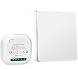 Funkschalter Funk Lichtschalter 230v, Kinetischer Batterieloser Funkschalter Set, Wasserdichter Wireless Switch Keine Verkabelung Erforderlich, Fernbedienung bis zu 200m (1 Empfänger, 1 Schalter)