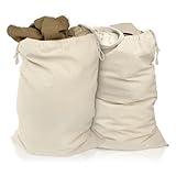 ELES VIDA® - Wäschebeutel 2 Set 50 x 75 cm aus 100% Baumwolle - Extra große Heavy Duty Wäschesack - langlebig, Mit Kordelzug, Reise Wäschesammler Wäschebox Kleidersack Aufbewahrung in Farbe Natur