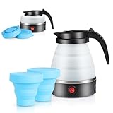 Tragbarer, Faltbarer Elektrischer Wasserkocher, 6 Minuten Schnelles Kochen von Wasser, Teekanne, Kaffeekanne für Camping oder Reise, 850W Mini BPA-frei Silikon Blau (Schwarz)