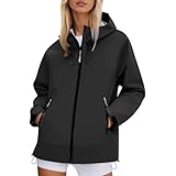 Generisch Damen Regenjacke Wasserdicht Regenmantel mit Kapuze Herbst Outdoorjacke Übergangsjacke Atmungsaktive Bergsteigenjacke Trekkingjacke Sportlich Kapuzenjacke Windbreaker