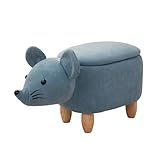 SVITA Tierhocker Stauraum Kinderhocker Sitzhocker Kinderzimmer Sitzbox Maus Blau