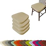 Stuhlkissen mit Bändern, rutschfeste Sitzkissen, Sitzkissen für Esszimmerstühle, 40 x 38 x 33 x 3 cm, Memory-Schaum, Gartenstuhl-Pad, natürliches Leinen, 4 Stück