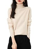 Chanyarn Damen Elegantpullover 100% Merinowolle Rollkragen Kaschmir 2025 First-Line Ready to Wear Langarm nahtlosem Strick Herbst Winterpullover (Beige,L)