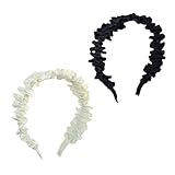 Falten-Haarbänder, einfarbig, breites Stoff-Stirnband, einfarbig, Haarreifen für Hochzeit, Haarschmuck für Damen und Mädchen, Party-Dekoration (schwarz + weiß), 2 Stück