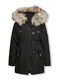 ONLY KIDS ONLY Fille Only Girl Lang 164black Parkas, Black/Detail:FUR LIGHT GREY, 164 EU