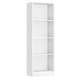 VASAGLE Bücherregal, Standregal, mit 4 Fächern, höhenverstellbare Ablagen, für Wohnzimmer, Arbeitszimmer, Kinderzimmer, Büro, als Raumteiler, 40 x 24 x 121,5 cm, weiß LBC104W