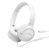 JBL Tune 520C, kabelgebundene On-Ear-Kopfhörer mit Mikrofon, Pure Bass Sound, EQ-Presets, USB-C-Anschluss, faltbares Design und kabelsalatfreies Kabel, Weiß