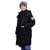 Tilozs Kinder Winterjacke Jungen Wintermantel mit Kapuze Lange Winterparka Verdickte Warme Baumwolljacke Winddichte Mädchen Outdoor Mantel, Schwarz, 134-140(Etikettengröße:140)