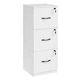 VASAGLE Aktenschrank, Büroschrank für Homeoffice, Druckerständer, mit 3 abschließbaren Schubladen, verstellbare Hängestangen, für A4- und Letter-Formate, wolkenweiß OFC055W14