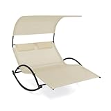 FANTASK Doppel-Sonnenliege, Schaukelliege mit Dach und 2 abnehmbaren Kopfstützen, Outdoor-Liege bis 300 kg belastbar für 2 Personen