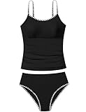 TyeSmo Mädchen-Badeanzug, einfarbig, Tankini, Kontrastbesatz, Bademode, 2-teilig, gepolsterter Badeanzug für Teenager von 9–16 Jahren, Schwarz, 13-14 Jahre