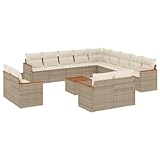 QJBSAVVA Balkonstühle Lounge Gartenmöbel Set Gartenlounge Set Garden Furniture Sets - 14-TLG. Garten-Sofagarnitur mit Kissen Beige Poly Rattan für Balkon Terrasse Garten Party