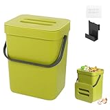 Cnwinu Mülleimer Küche,Kleiner Komposteimer für die Küche,Mülleimer für Arbeitsplatte mit Deckel,Geruchsdicht Aufhängbar Abfalleimer,Windeleimer,Komposter,für den Bad/Küchen/Büro (Grün 3L)