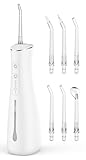 Leistungsstarke Munddusche Elektrischer Zahnreiniger 4 Modi 4 Düsen Kabellose Munddusche IPX7 Wasserdicht (Weiß)