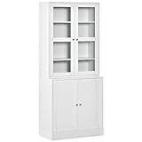HOMCOM Bücherregal Bücherschrank mit 6 Fächern, Türen, Standregal Aufbewahrungsregal Bürporegal für Wohnzimmer, Büro 76x40x178,5 cm Weiß