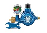 Rotarex 2-stufiger Niederdruckregler 50 mbar inkl. Gasflaschenschlüssel für LPG-Grill und Heizung mit Manometer zur Restgasanzeige und Leckagekontrolle