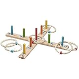 goki 56801 - Ringwurfspiel mit 6 Sisalringen, Holz-Geschicklichkeitsspiel, 49x49cm, MADE IN GERMANY, Familienspaß, Koordinationstraining, 7er Set, ab 3 Jahre