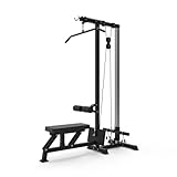 Bad Company Latzug-Turm mit klappbarem Sitzpolster und Zubehör - Latzug-Maschine für Training von Oberkörper Bizeps Trizeps am Kabelzug I BCA-106 (schwarz, Kunststoff-Umlenkrollen)