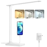 Lepro Schreibtischlampe, LED Tischlampe Dimmbar, Nachttischlampe 800LM 3 Farben und 5 Helligkeitsstufen, Tageslichtlampe Augenschutz, Tischleuchte, Schreibtisch Lampe für Kinder, Büro, Weiß