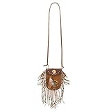 Boland 44543 - Tasche Ibiza, Größe 19 x 13,5 cm, braun, Umhängetasche, Handtasche mit Schulterriemen, Federn, Perlen, Hippie, Flower Power, Karneval, Fastnacht, Mottoparty