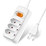 Mehrfachsteckdose 3-Fach Flachlochdesign | Flachstecker-Verteilersteckdose mit Schalter & 2m Verlängerungskabel | Steckerleiste als Mehrfachstecker flach | 3er Eurostecker (Weiß)
