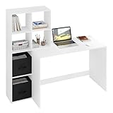 WOLTU Schreibtisch mit Regal, Computertisch mit Stauraum weiß, Bürotisch mit 6 Fächern 2 Vliesstoffboxen, Tisch für Büro Home Office Arbeitszimmer, 140,5x134x50 cm, aus Holzwerkstoff, TS184ws