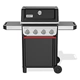 Weber Spirit E-410 Gasgrill / 4 Brenner, Snap-Jet Zündung, Robuste Räder und Warmhalterost, 51 x 46 cm Grillfläche, Kompatibel mit Weber Works Seitenablagen, Schwarz/Silber