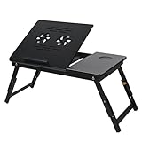 VASMIA Bambus Laptoptisch für Bett und Couch, Klapptisch, Frühstück Servierbach mit Klappbeinen, Höhenverstellbar, Bettregal, zusammenklappbar,schwarz