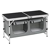 WOLTU faltbar Campingschrank Alu Campingtisch Höhenverstellbar mit Stauraum, Outdoor Campingmöbel Klapptisch Gartentisch für Picknick Strand im Freien, Schwarz+Grau