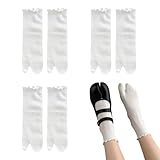 SamHeng Tabi Flip Flop Socken für Damen, 3 Paar japanische Baumwollsocken mit geteilter Zehenpartie, wadenlang, elastisch, mit Rüschen, Shinobu, Cosplay, Extra-Socken (Weiß)