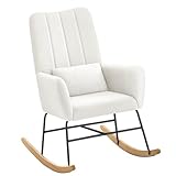 SONGMICS HOME Schaukelstuhl, mit Armlehnen, Relaxsessel, mit Fleece bezogen, Stahlgestell, Füße aus Kautschukholz, bis 136 kg belastbar, für Schlafzimmer, Wohnzimmer, cremeweiß LYY500W01