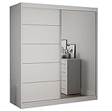 Schiebetürenschrank eleganter Kleiderschrank Schrank Garderobe Spiegel Bella 03 Schlafzimmer- Wohnzimmerschrank Schiebetüren Modern Design (Weiß/Weiß)